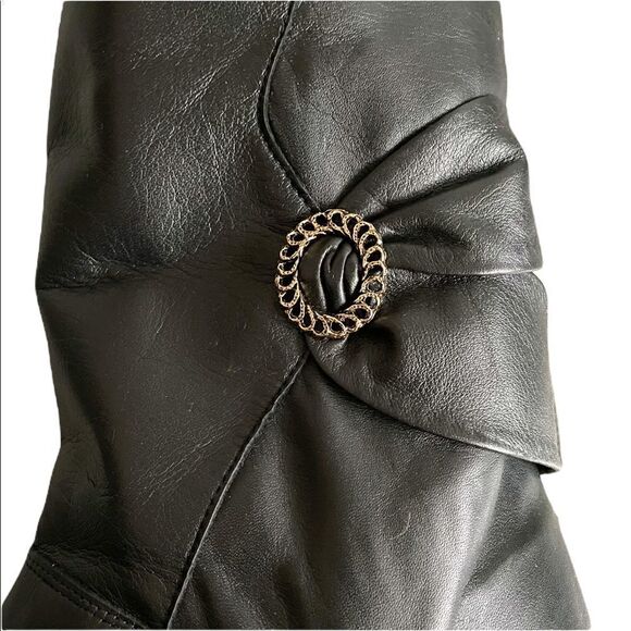 Leather Mid-Calf Sherpa Lined Heeled Boots Buckle Winter Black 10 - Picture 10 of 14